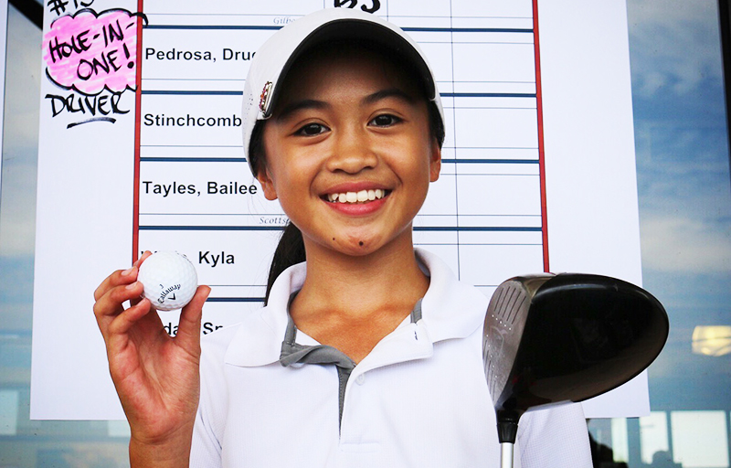 In the Girls 11-12 Division, Drucelle Pedrosa of Goodyear aced the par-3, 15th hole with a driver from 141 yards.  She went on to finish her division in 8th place.