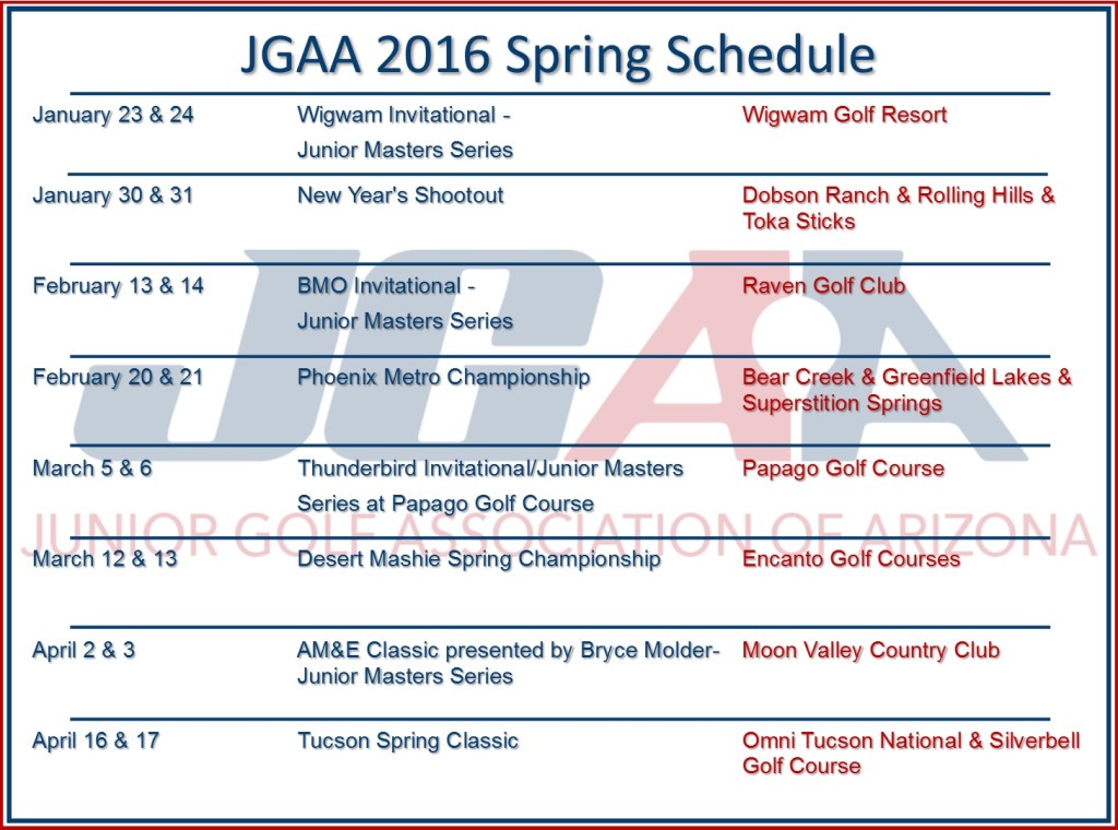A Preview of Early 2016; JGAA & Girls Golf of Phoenix Schedules